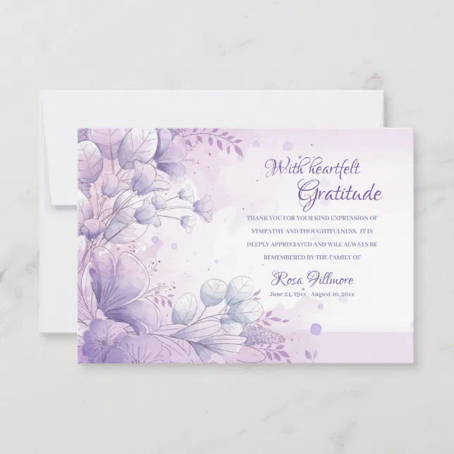 Lavender Floral Sympathy Thank You Card | Zazzle