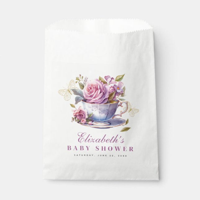 Lavender Floral Tea Cup Baby Shower  Favor Bag (Front)