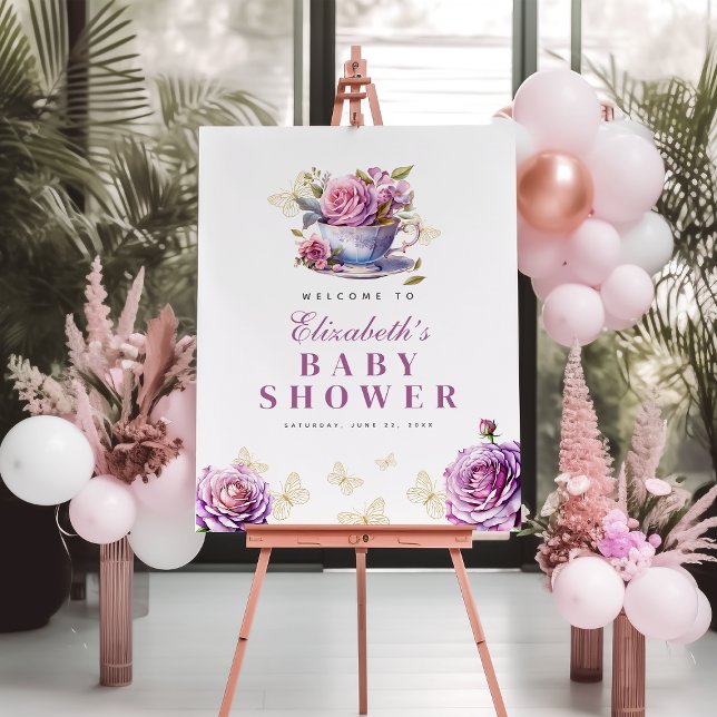 Lavender Floral Tea Cup Baby Shower Welcome  Foam Board (Creator Uploaded)