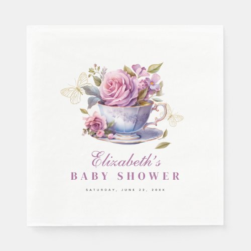 Lavender Floral Tea Cup Baby Tea Party Baby Shower Napkins