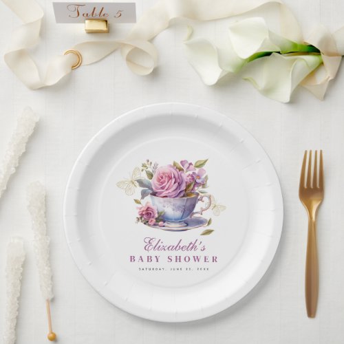 Lavender Floral Tea Cup Baby Tea Party Baby Shower Paper Plates
