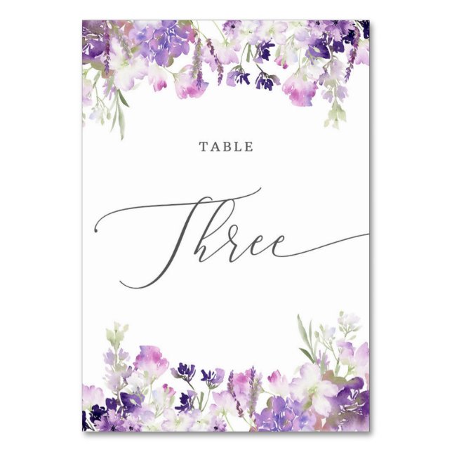 Lavender floral Three Table Number (Front)