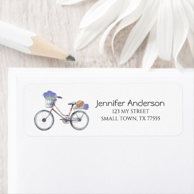 Lavender Floral Vintage Bicycle Farmhouse Address Label (Insitu)
