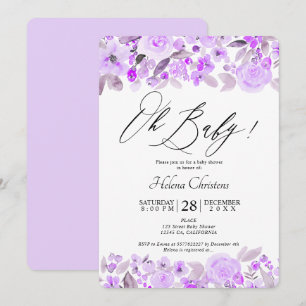 Lavender floral watercolor baby shower invitation