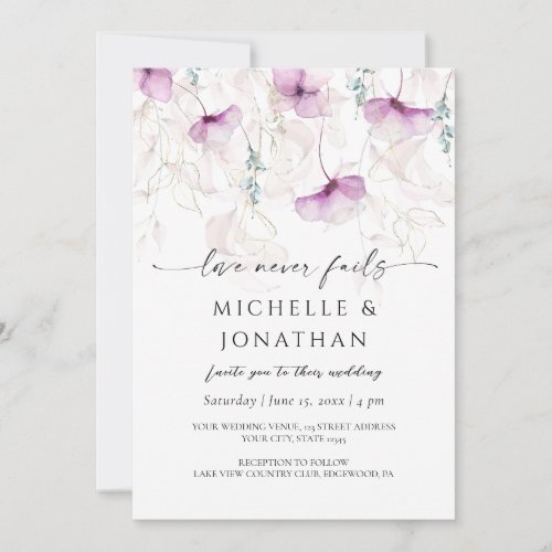 Lavender Floral Watercolor Bible Christian Wedding Invitation