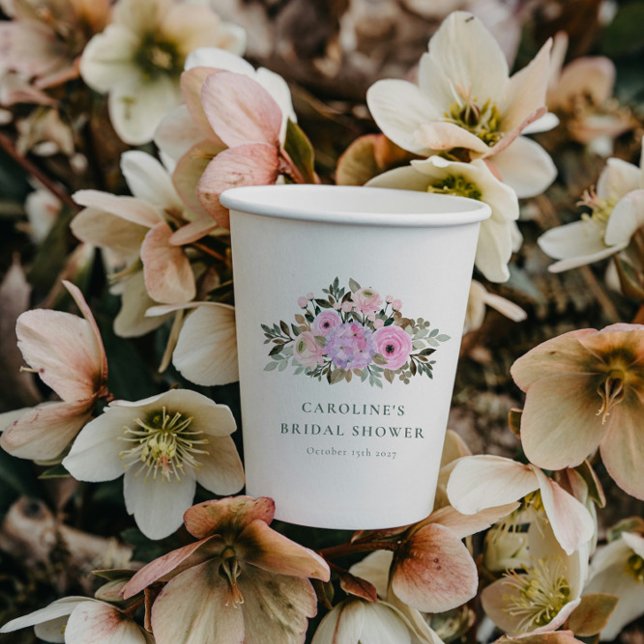 Lavender Floral Watercolor Bridal Shower Custom Paper Cups (Creator Uploaded)