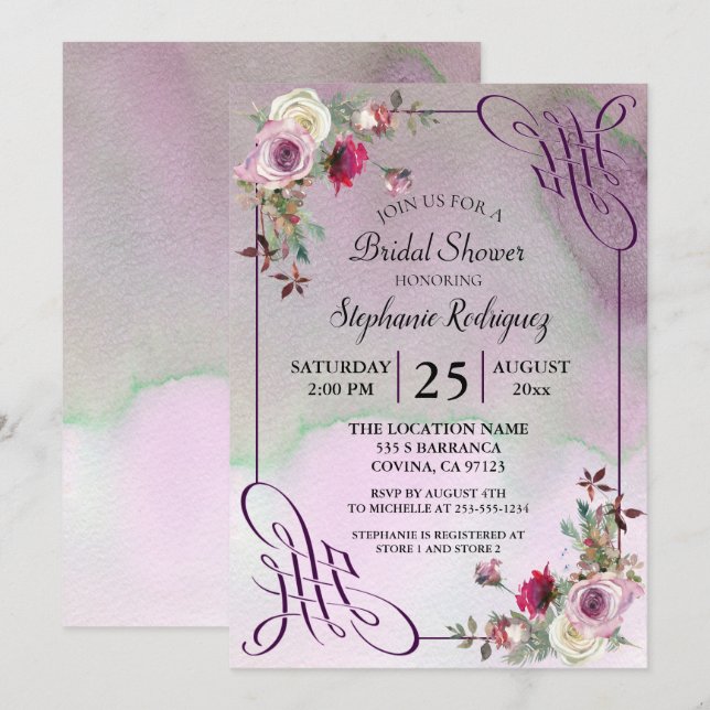 Lavender Floral Watercolor Bridal Shower Invitation (Front/Back)