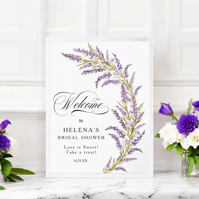 Lavender floral watercolor bridal shower welcome poster (Lavender floral watercolor bridal shower welcome poster)