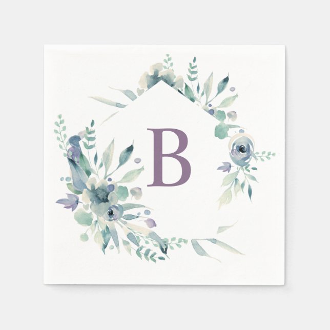 Lavender Floral Watercolor Monogram Napkin (Front)