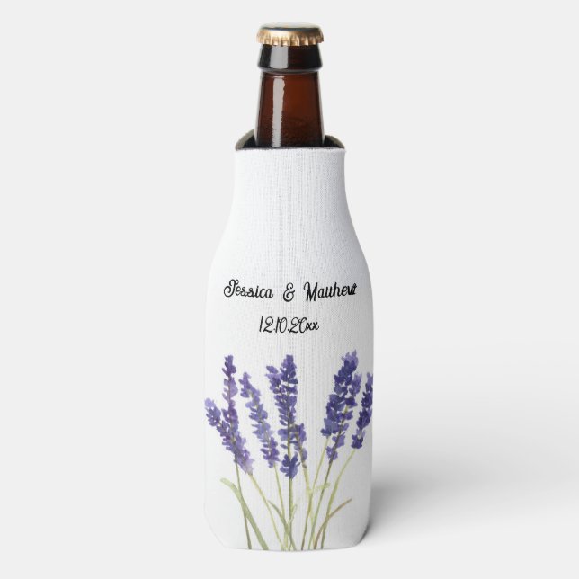 Lavender floral Watercolor Nature Unique Weddings Bottle Cooler (Bottle Front)