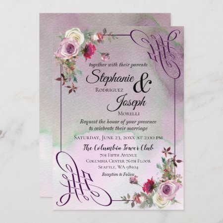 Lavender Floral Watercolor Wedding Invitation