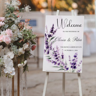 Lavender Floral Watercolor Wedding Welcome Sign