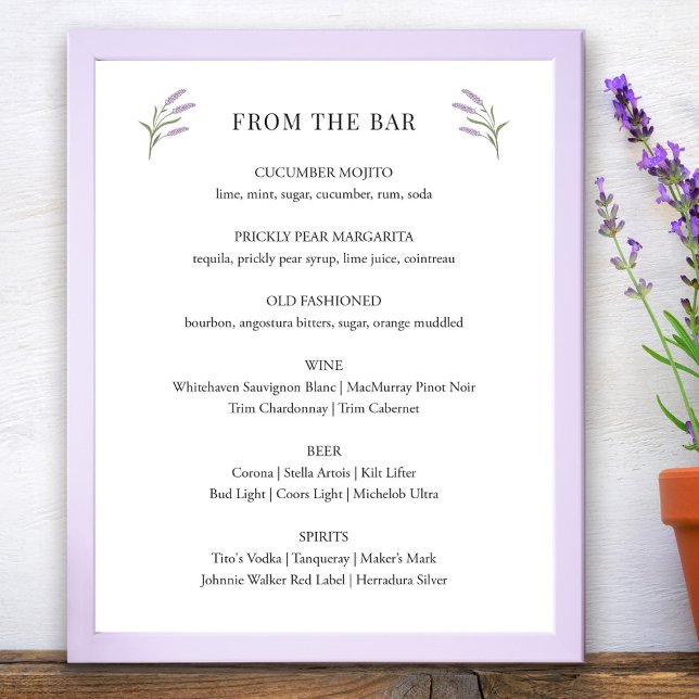 Lavender Floral Wedding Bar Sign (Lavender Floral Wedding Bar Sign by Fiesta Valley Print)