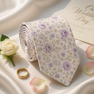 Lavender Floral Wedding  Groom and Groomsmen Gift Neck Tie