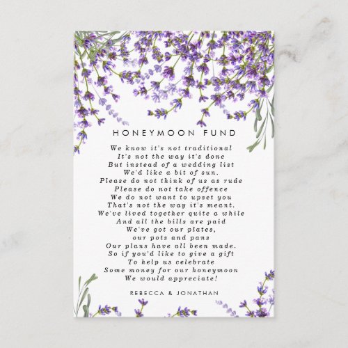lavender floral wedding honeymoon fund card