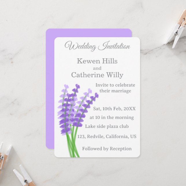 Lavender Floral Wedding Invitation (Front/Back In Situ)