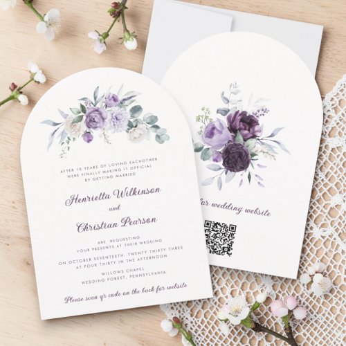 Lavender Floral Wedding Invite QR Website