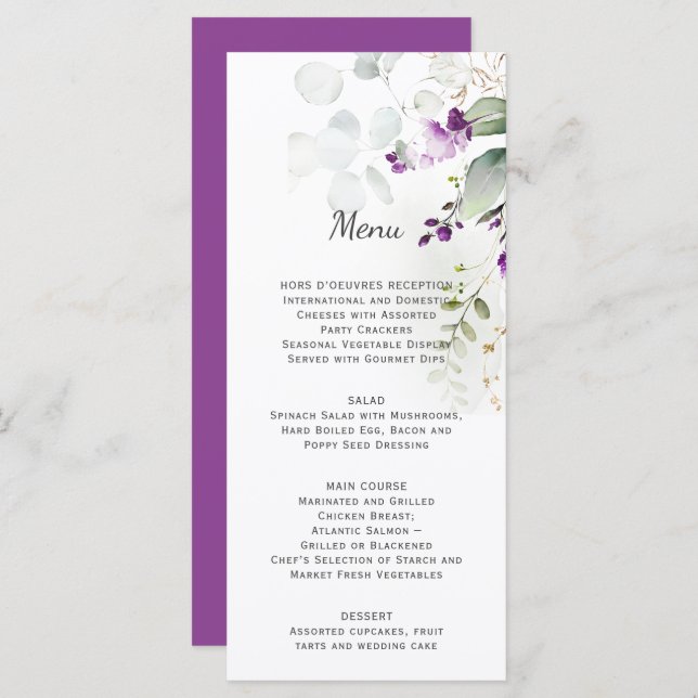 Lavender Floral Wedding Menu Purple Back (Front/Back)