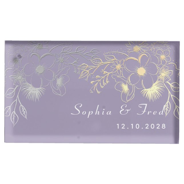 Lavender Floral Wedding Place Card Holder (Front)