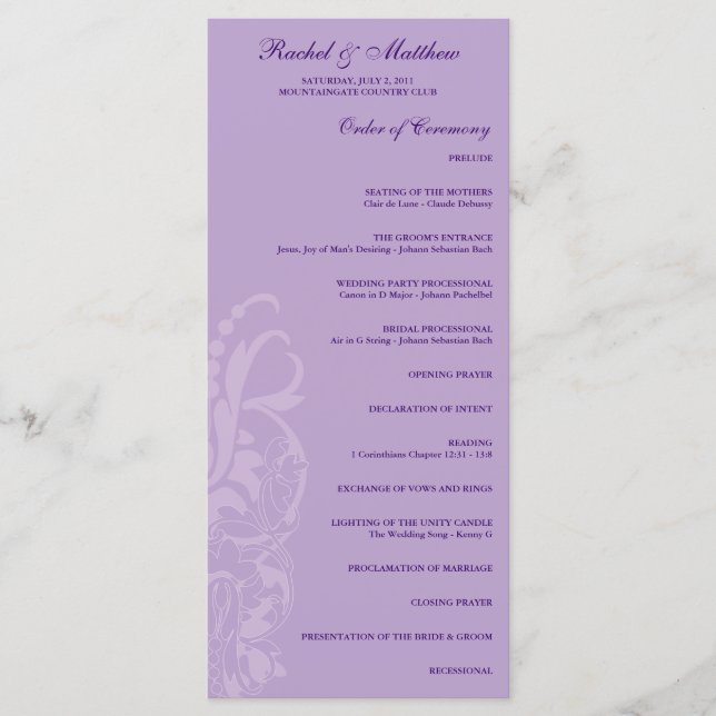 Lavender Floral Wedding Program (Front)
