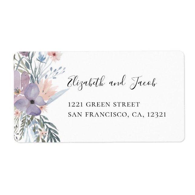 Lavender floral wedding. Purple flowers address Label (Front)
