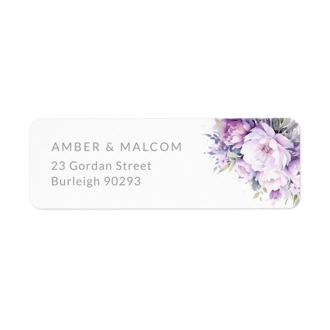Lavender Floral Wedding Return Address Label (Front)