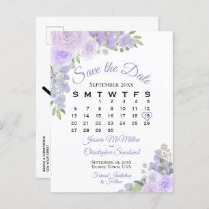 Lavender Floral Wedding Save the Date Calendar Announcement Postcard