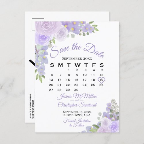 Lavender Floral Wedding Save the Date Calendar Announcement Postcard
