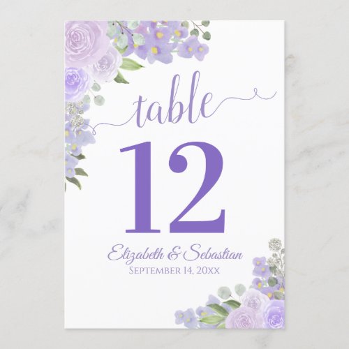 Lavender Floral Wedding Table Number Card Large