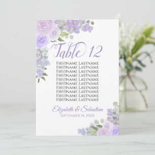 Lavender Floral Wedding Table Number & Names Large