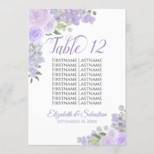 Lavender Floral Wedding Table Number  Names Large