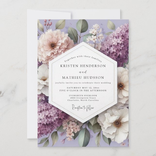 Lavender Floral Whimsy Wedding Invitation (Front)
