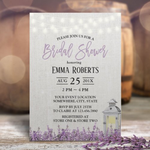 Lavender Floral White Lantern Bridal Shower Invitation