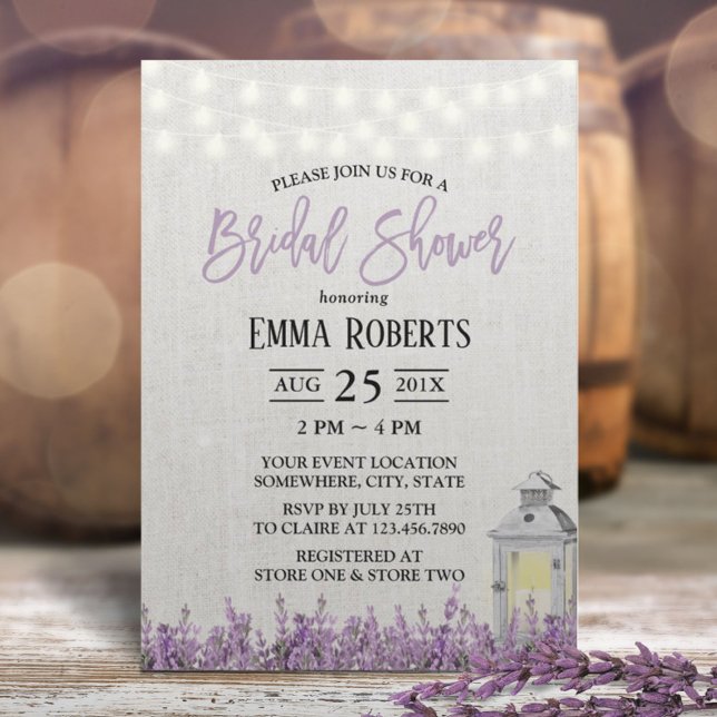 Lavender Floral White Lantern Bridal Shower Invitation (Creator Uploaded)