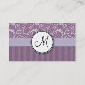 Lavender Floral Wisps & Stripes with Monogram Business Card (Back)
