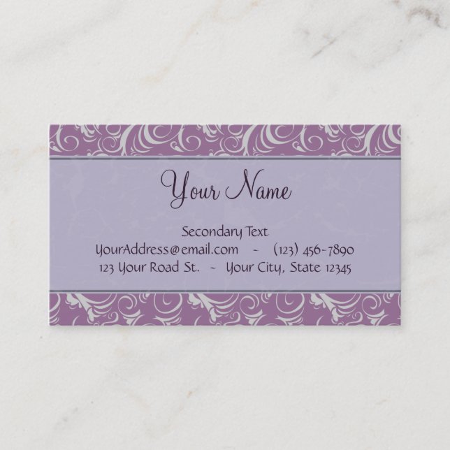 Lavender Floral Wisps & Stripes with Monogram Business Card (Front)