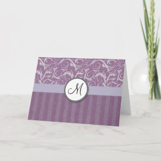 Lavender Floral Wisps & Stripes with Monogram Note Card