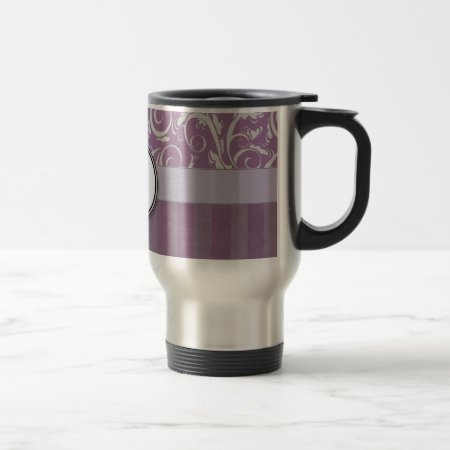Lavender Floral Wisps & Stripes With Monogram Travel Mug