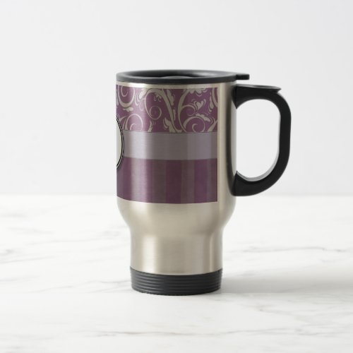 Lavender Floral Wisps  Stripes with Monogram Travel Mug