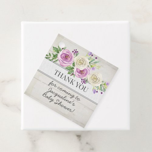 Lavender Floral Wood Girl Baby Shower Thank You Favor Tags