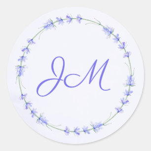 Lavender Floral Wreath Monogram Wedding Stickers