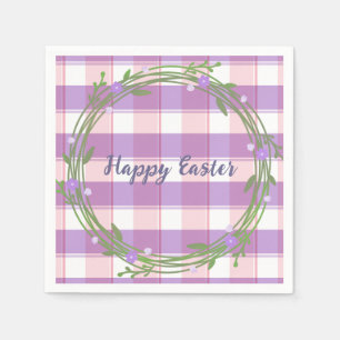 Lavender Floral Wreath Pink Check Custom Easter  Napkins
