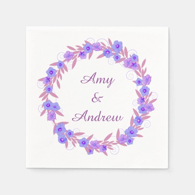 Lavender Floral Wreath Wedding Napkins (Front)