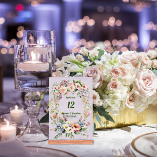 Lavender Floral Wreath Wedding Table Card Number