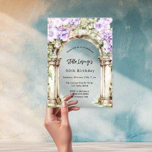 Lavender florals arch beige birthday clear acrylic invitations