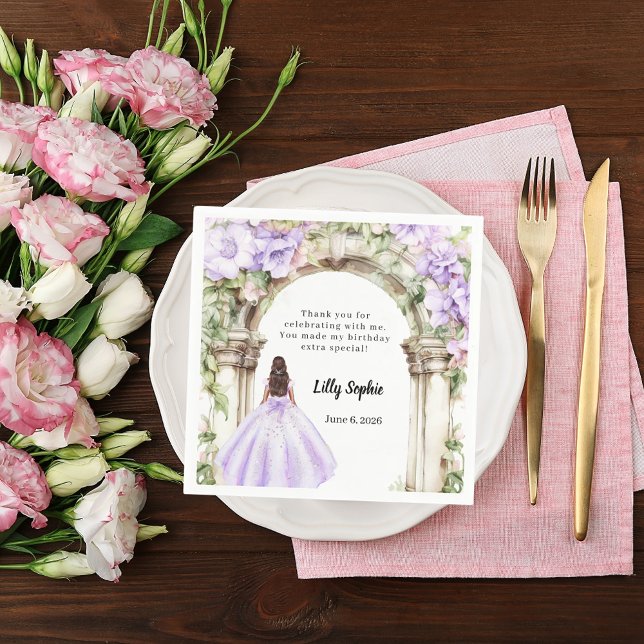 Lavender florals arch dress birthday napkins (Creator Uploaded)