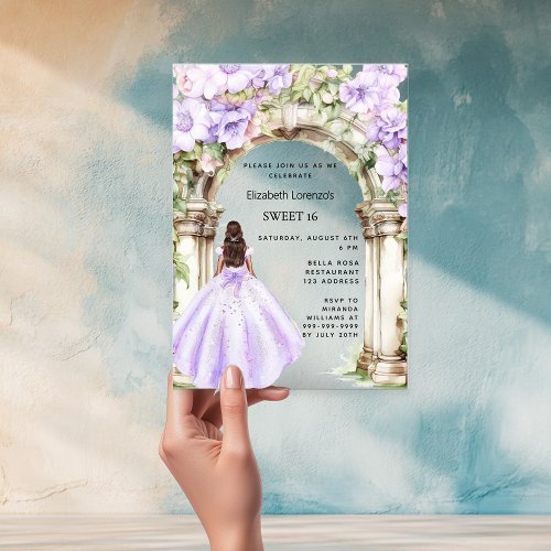 Lavender florals arch dress clear Sweet 16 Acrylic Invitations
