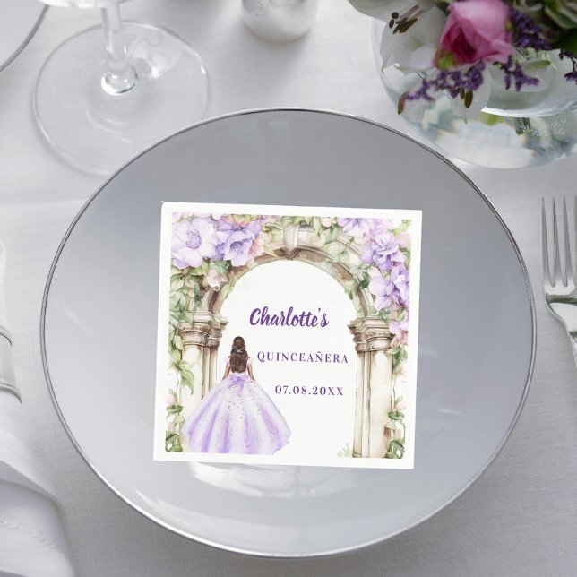 Lavender florals arch dress Quinceanera Napkins (Creator Uploaded)