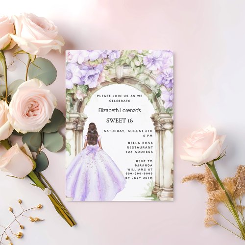 Lavender florals arch dress Sweet 16 Invitation