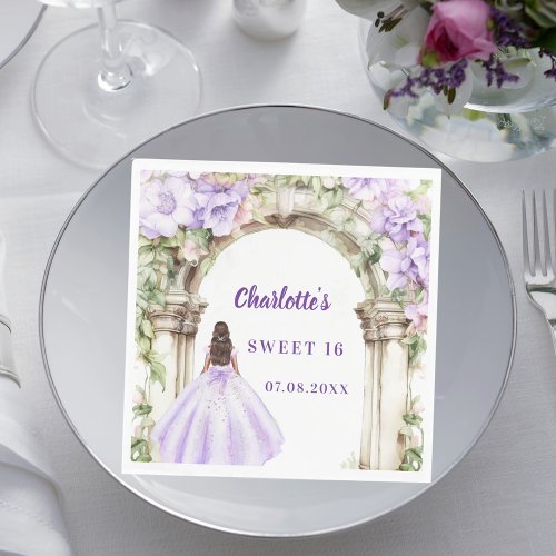 Lavender florals arch dress Sweet 16 luncheon Napkins